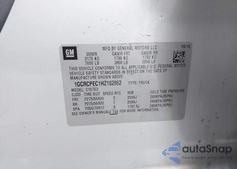 2017 Chevrolet Silverado 1500 Custom from USA, damaged, VIN 1GCRCPEC1HZ102862